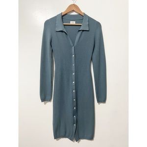 Aritzia Wilfred Cove Midi Button Up Sweater Dress in Shadow Blue Size Medium